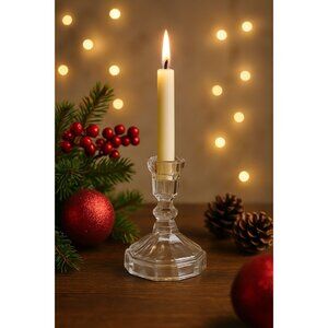 Vintage L.E. Smith Clear Glass Taper Candlestick Holder Hexagon Base